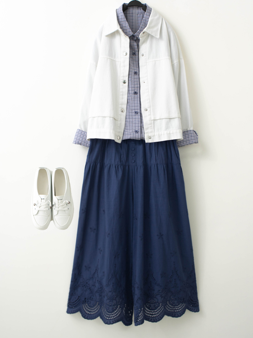 水洗棉工裝夾克格紋襯衫繡花純棉寬褲組合