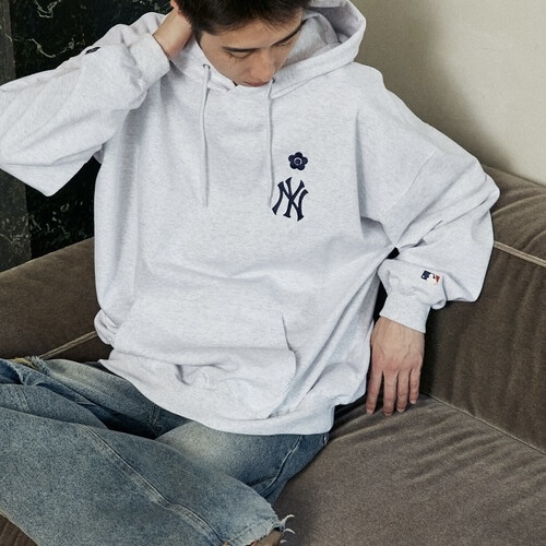 MLB x MARY QUANT x PUBLUX 小花刺繡 內刷毛 帽T 連帽 秋冬服飾 98030327