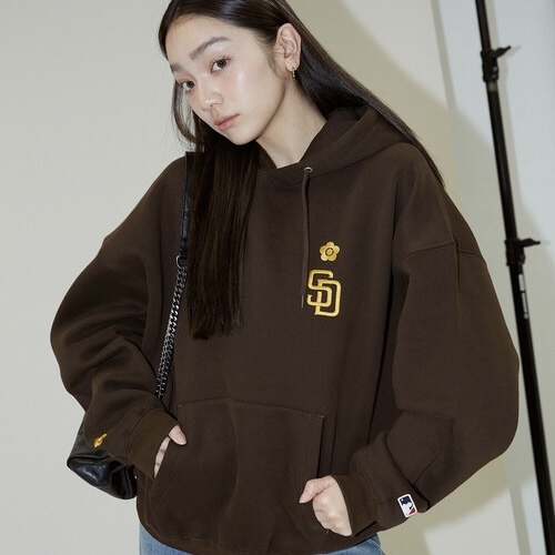 MLB x MARY QUANT x PUBLUX 小花刺繡 內刷毛 帽T 連帽 秋冬服飾 98030327