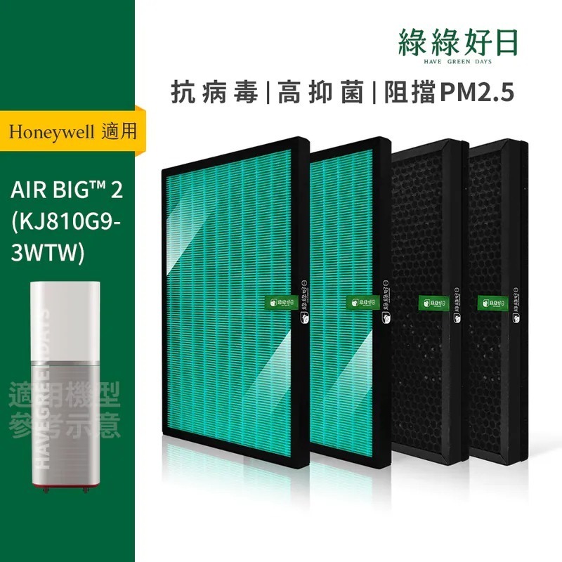 適用 Honeywell KJ810G93WTW 一年份濾網耗材組 抗菌HEPA濾芯 除臭活性碳濾網 綠綠好日