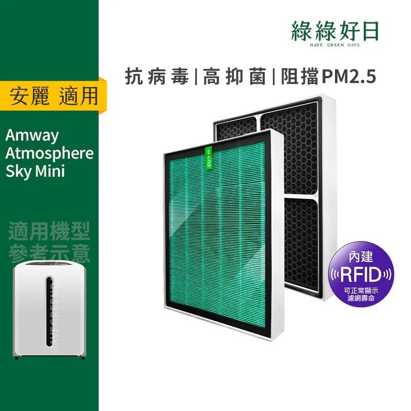 含RFID|適用 Amway安麗 Atmosphere逸新空氣清淨機 三代小台款 Sky Mini 抗菌濾芯 綠綠好日