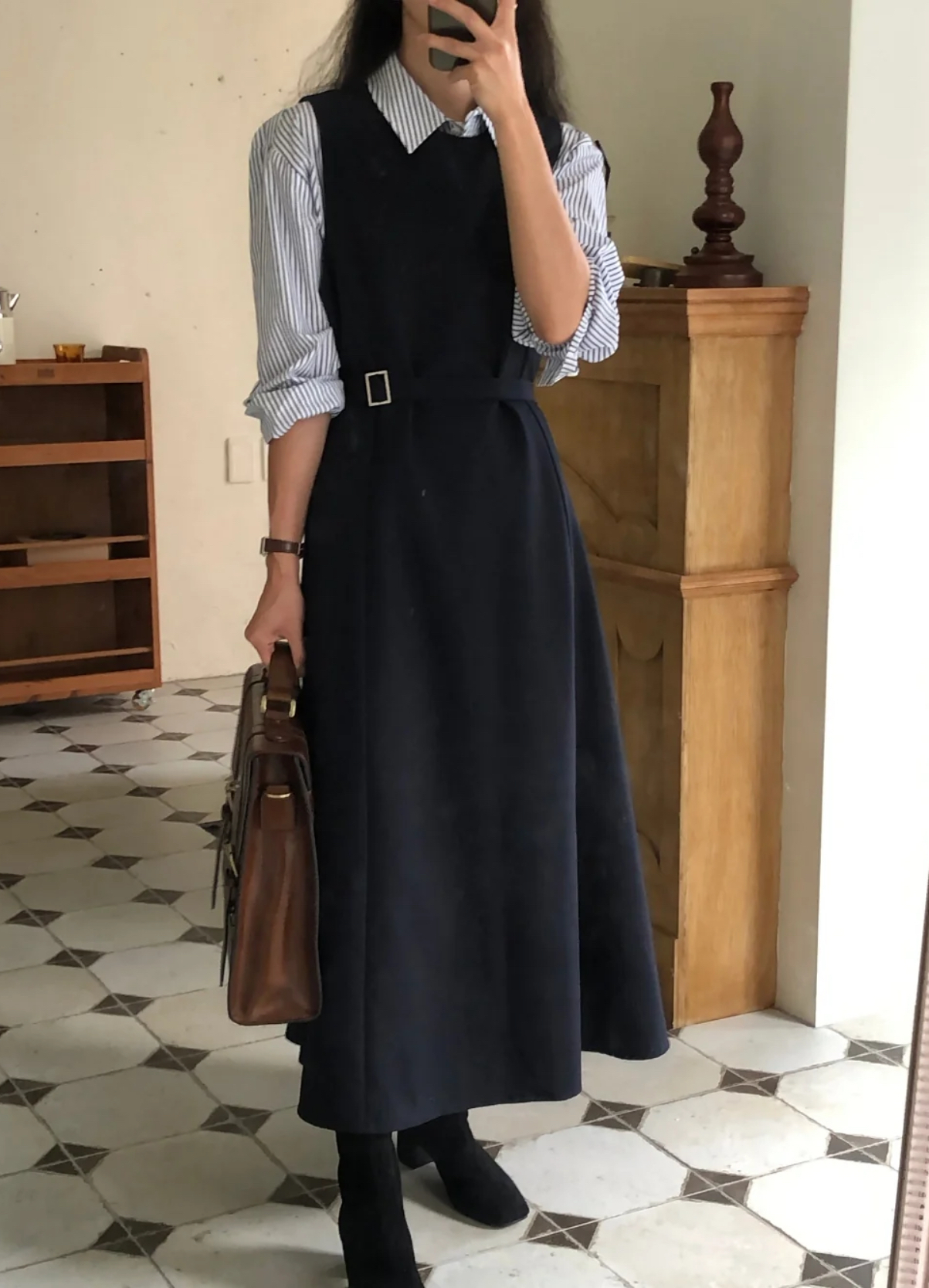 #228N688 法式疊穿，前後扣背心傘擺長裙