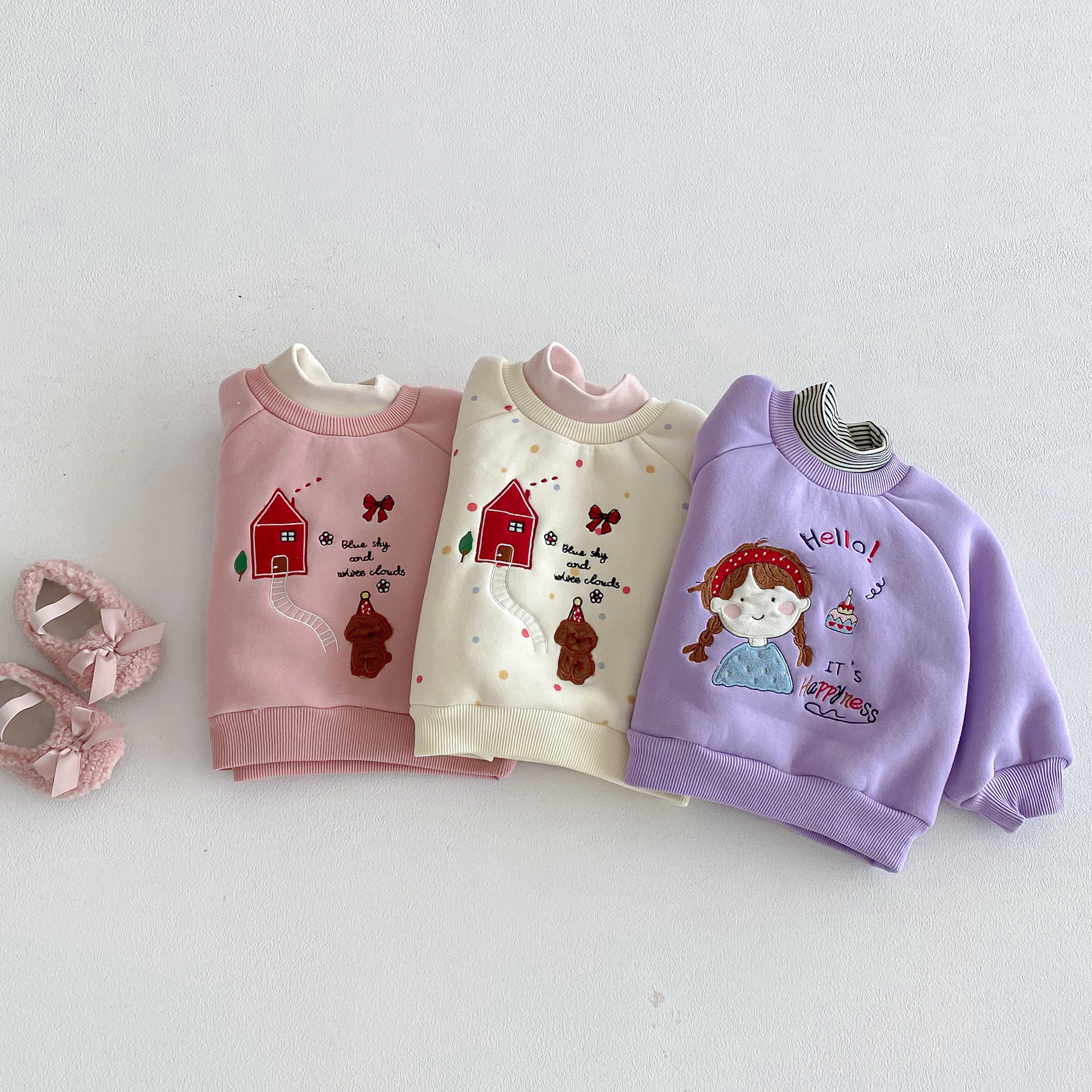 【H0052】可愛刺繡半領加絨上衣(73-120)