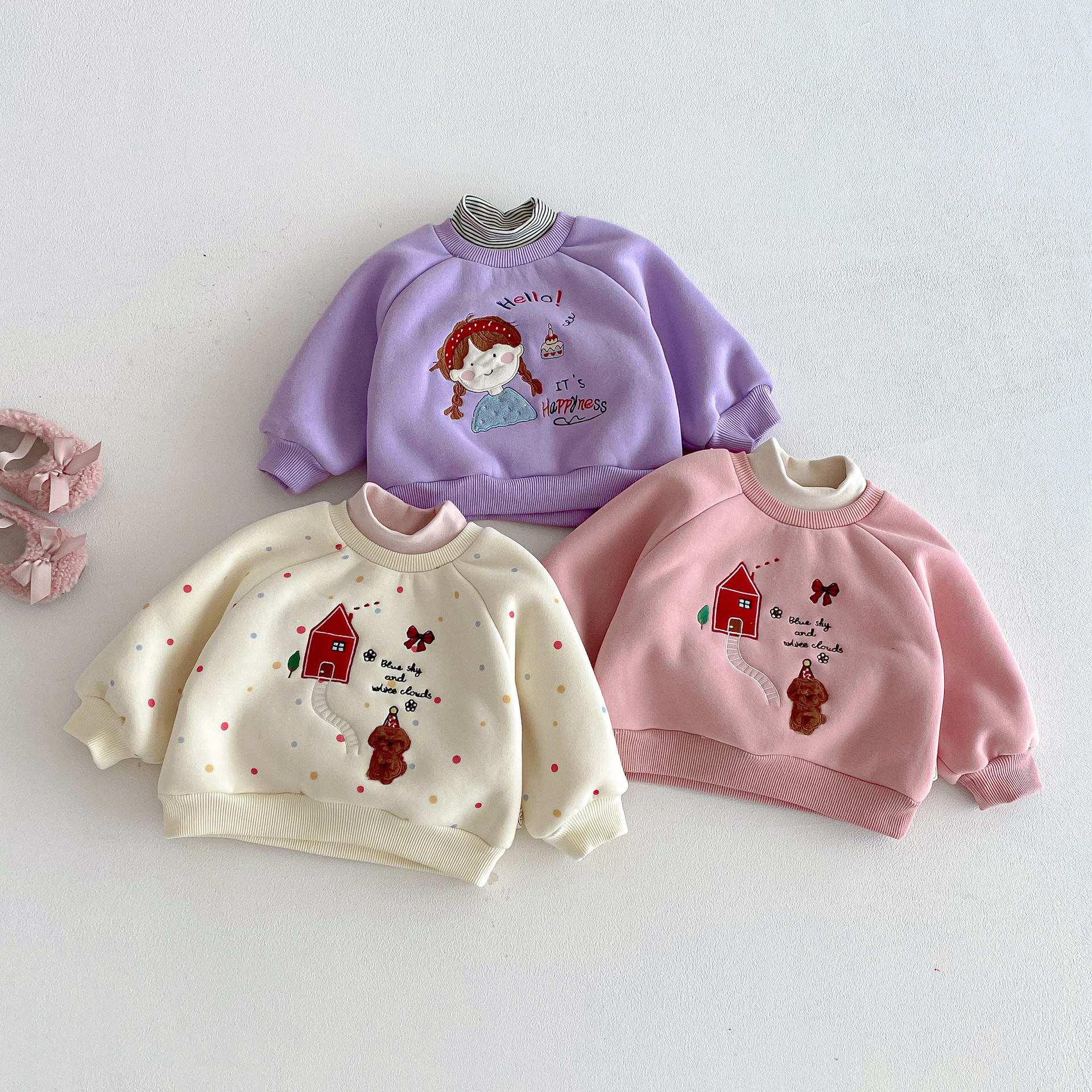 【H0052】可愛刺繡半領加絨上衣(73-120)