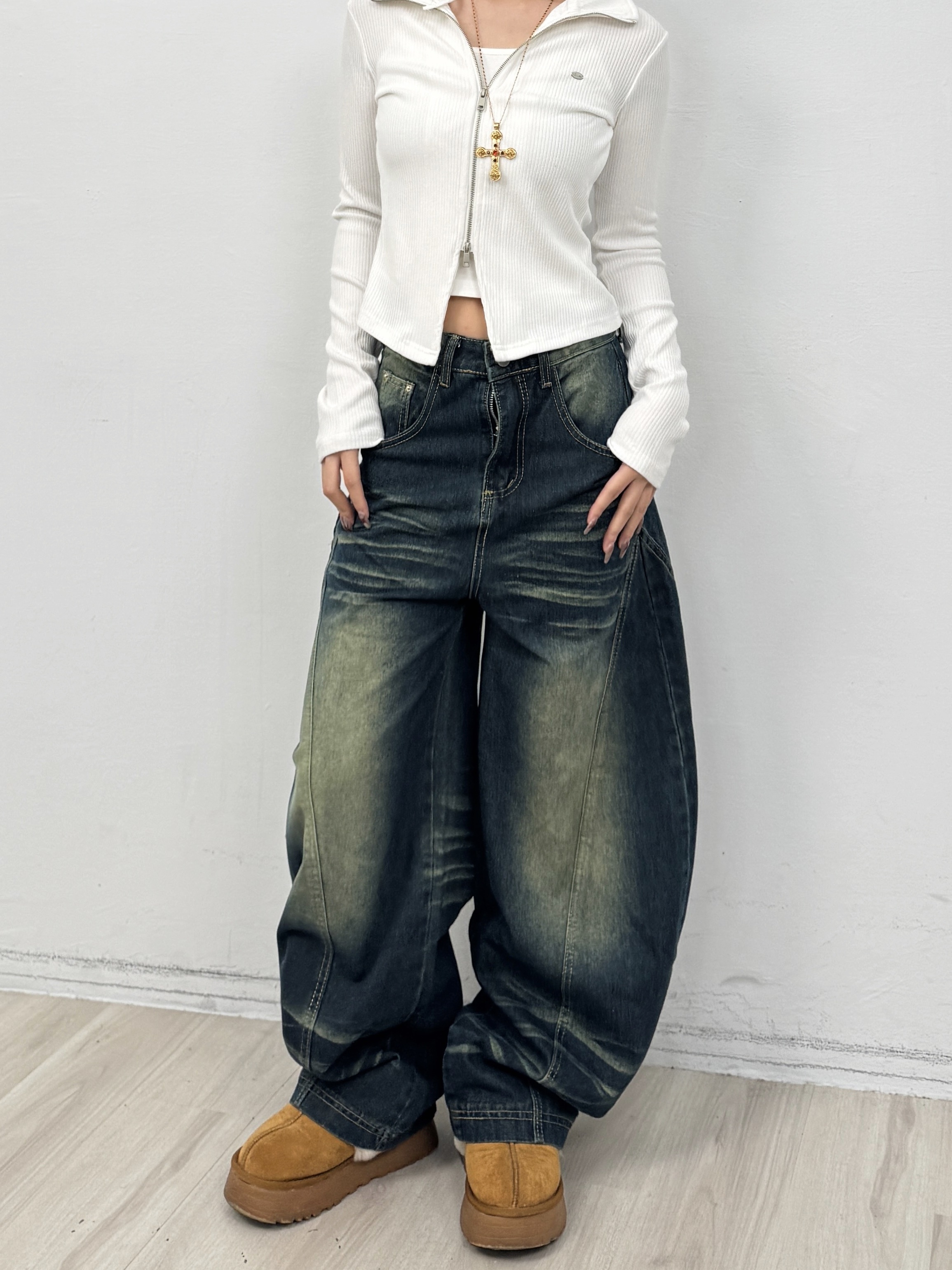 NEW水洗做舊牛仔褲