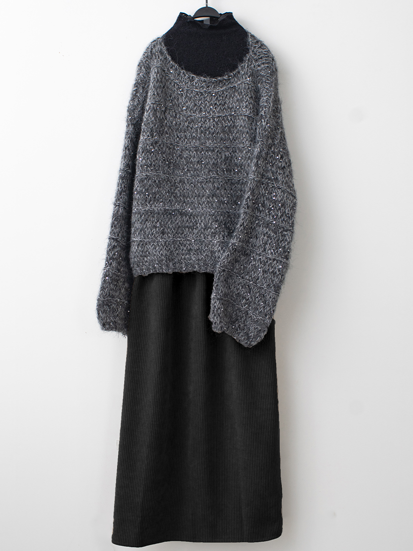 織紋混色毛衣立領內搭衣高腰顯瘦直筒裙組合