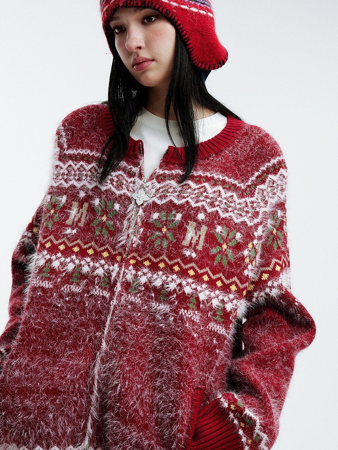 MEDM 聖誕節緹花Logo 休閒保暖 拉鍊針織毛衣