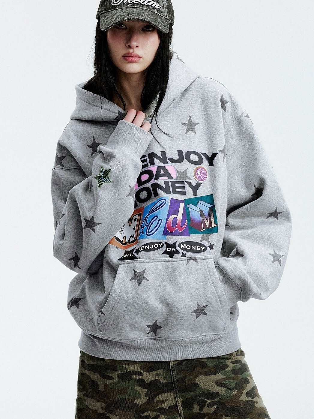 MEDM 滿版手繪星星 美式潮流刺繡 加絨保暖 帽T