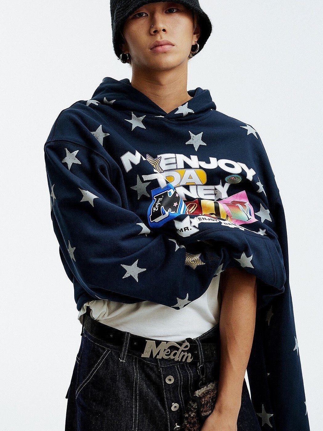 MEDM 滿版手繪星星 美式潮流刺繡 加絨保暖 帽T