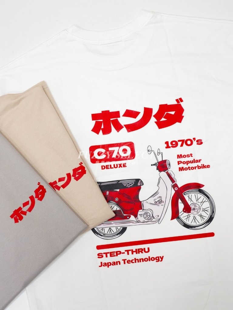 【逢甲 FUZZY】機車 C70 Tee 潮流 日常 日式 圖案 Logo 摩托車 短T 短Tee 黑 白 灰藍 藍