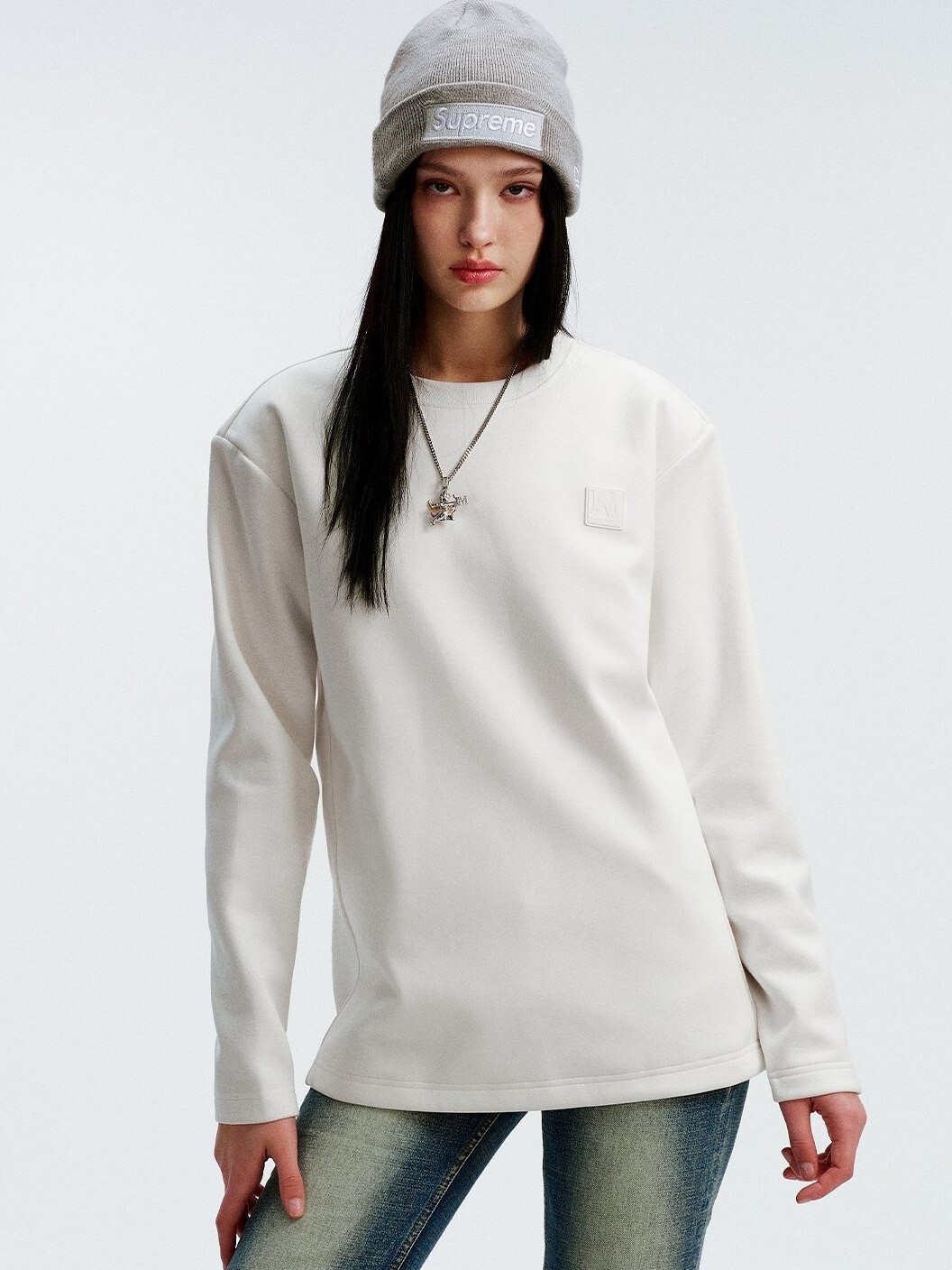 MEDM 胸前字母膠印Logo 保暖鵝絨 休閒簡約 長袖T