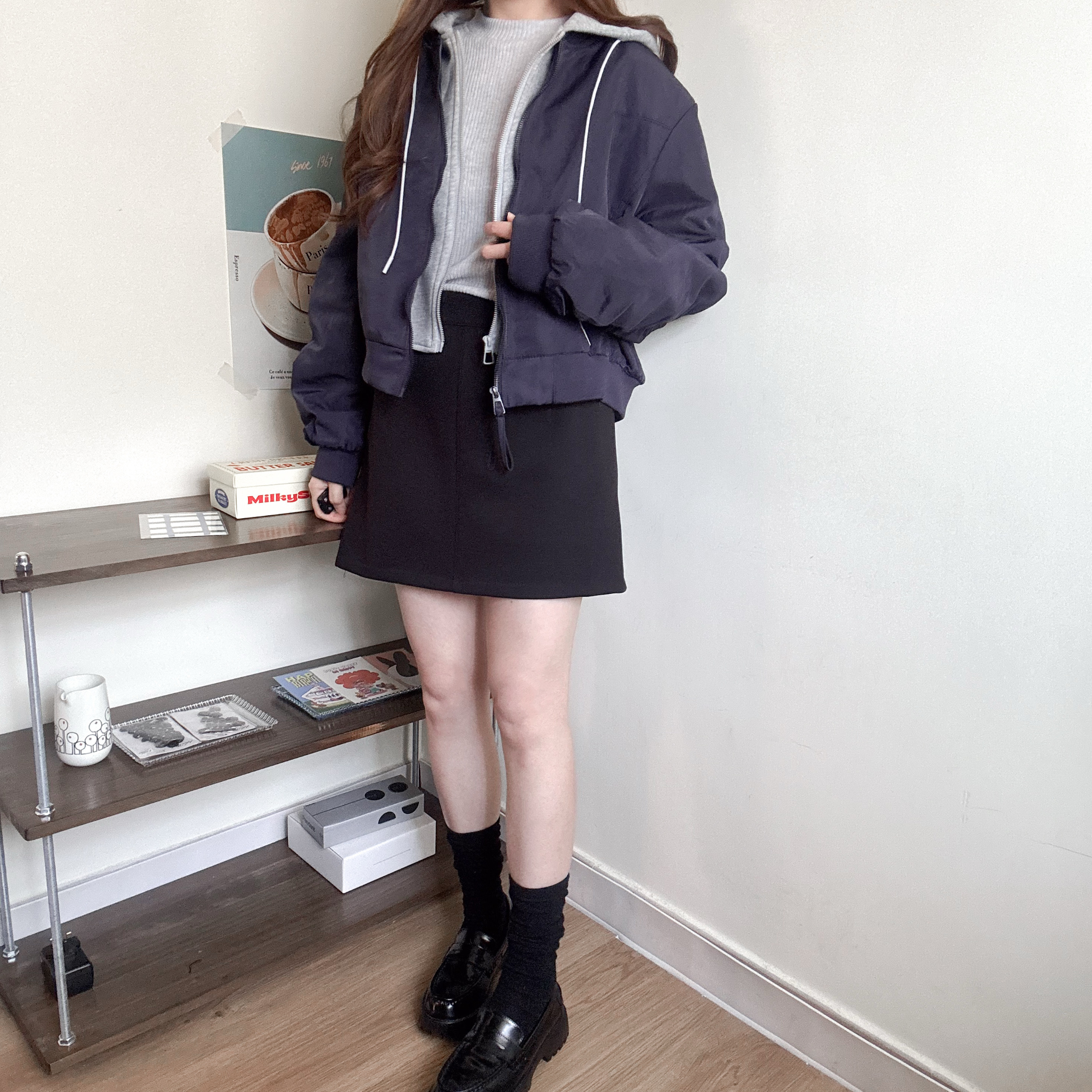 假兩件連帽衛衣夾棉外套