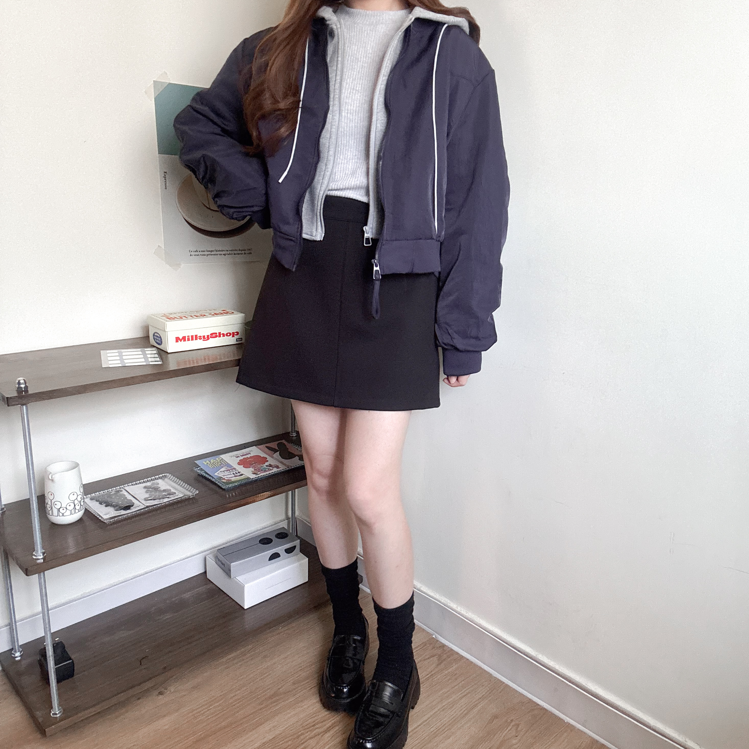 假兩件連帽衛衣夾棉外套