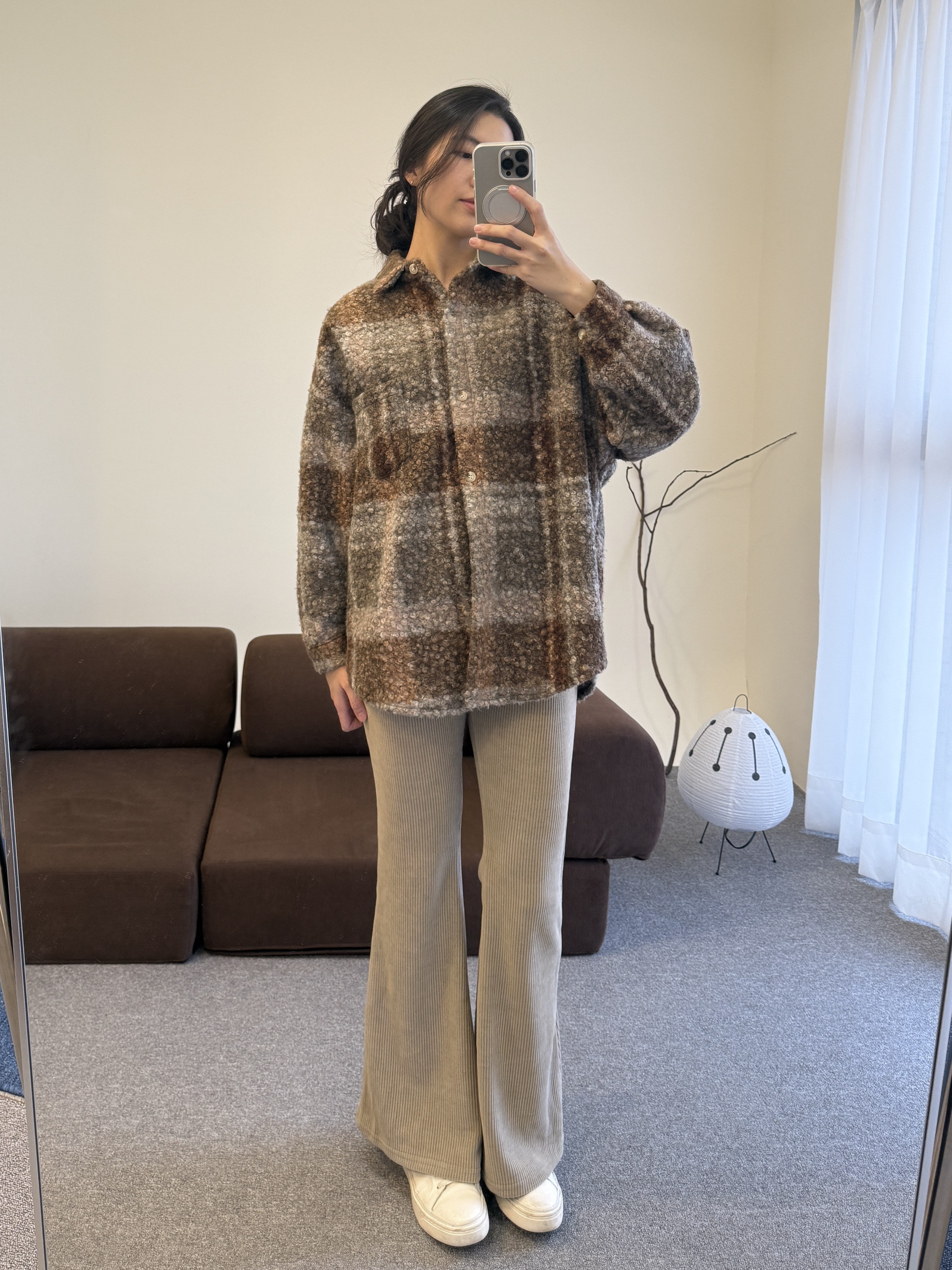 圈圈毛格紋襯衫