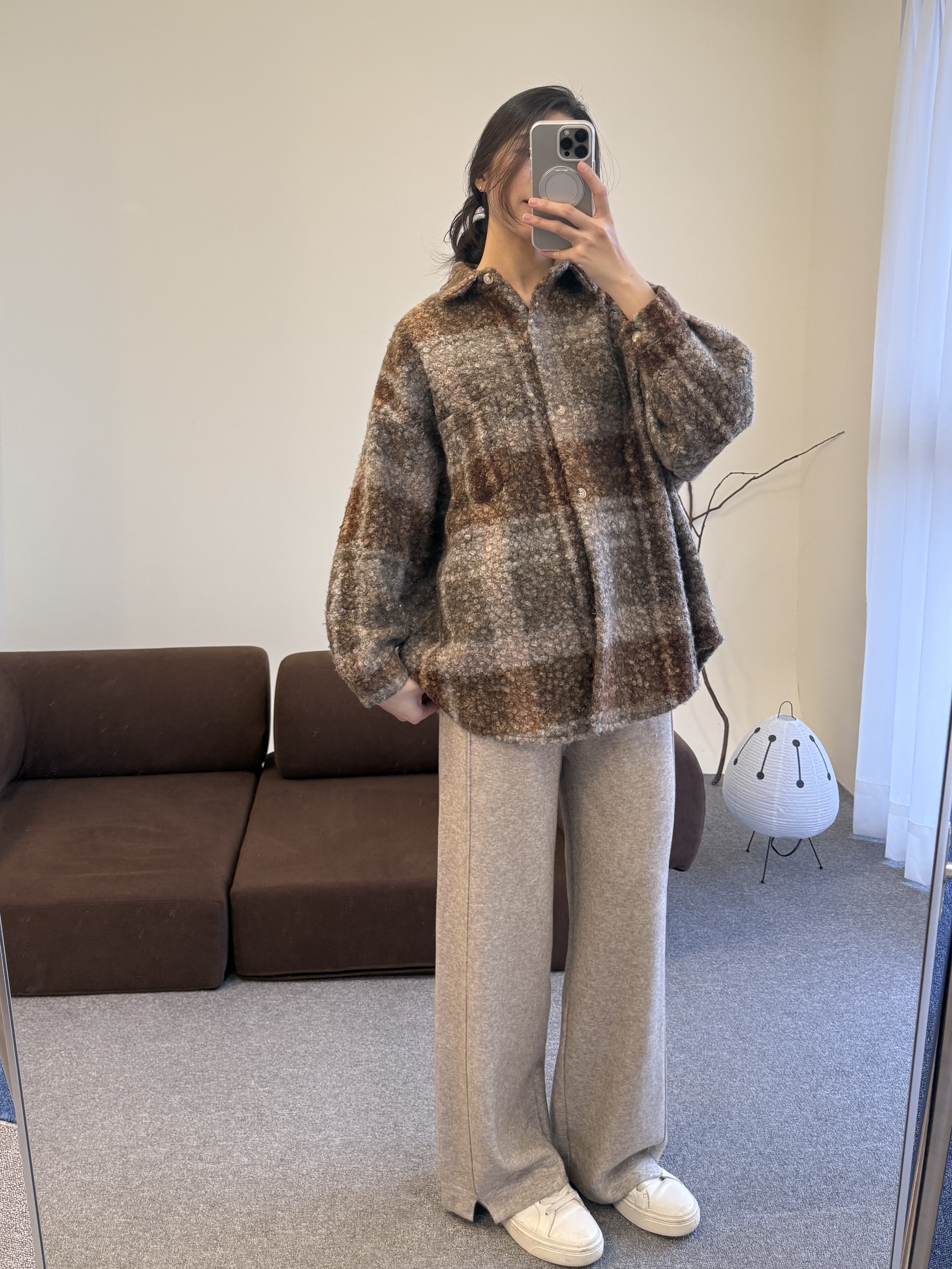 圈圈毛格紋襯衫