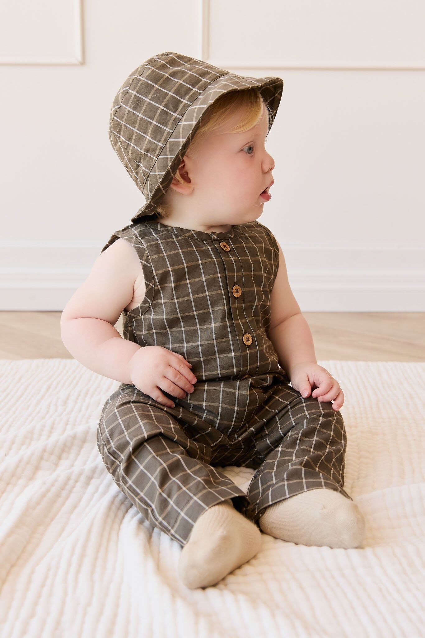 【預購】JAMIE KAY - Organic Cotton Milo Jumpsuit（Variegated Grid Tarmac）