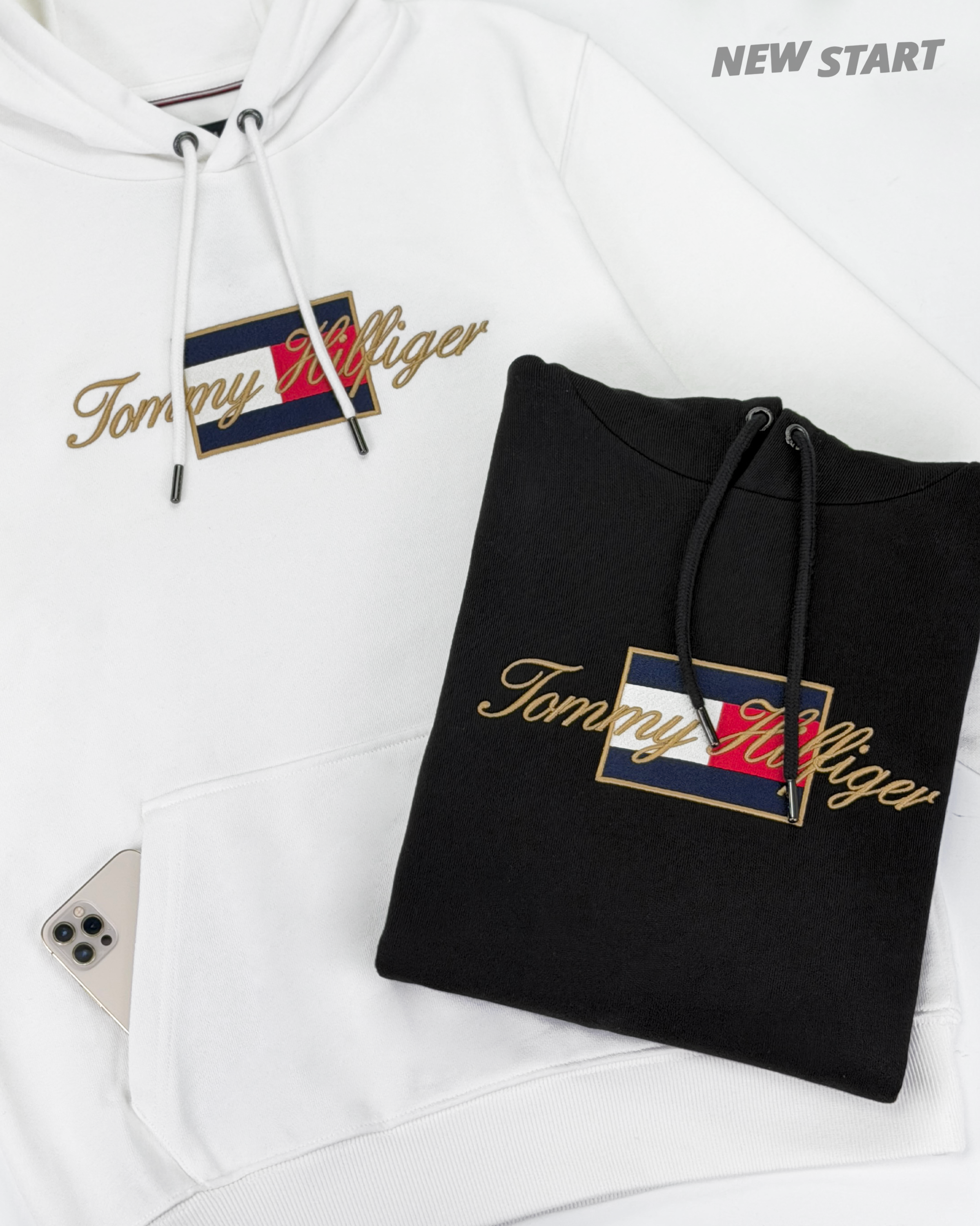 Tommy Hilfiger 刺繡草寫金字國旗  帽T 長袖上衣