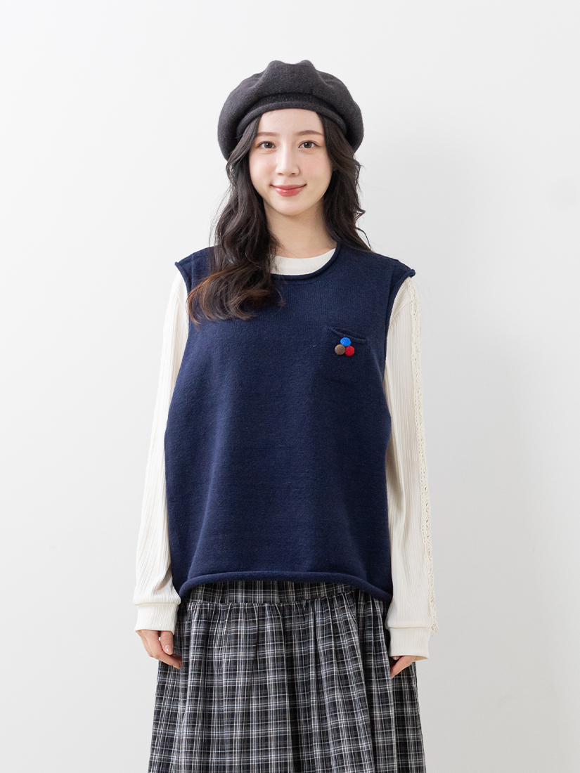 口袋針織背心條紋蕾絲上衣格紋顯瘦長裙組合