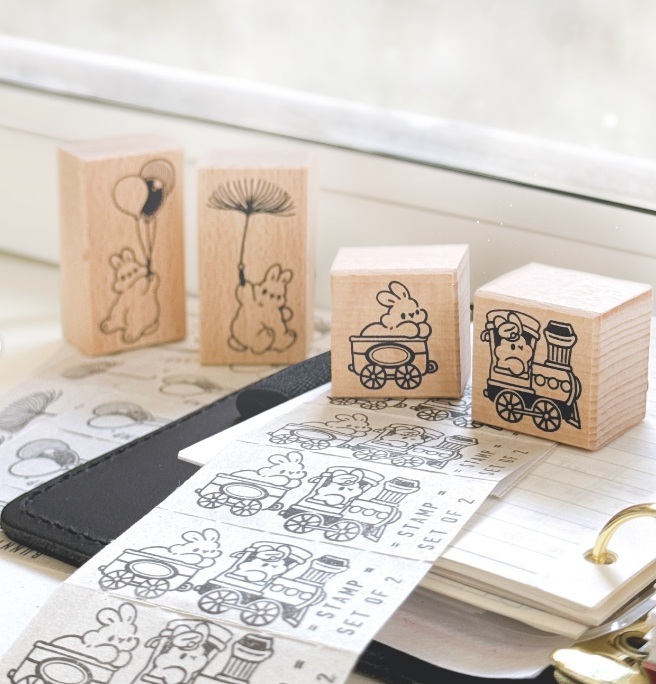 Pei+Pei．小兔手帳印章 共三款 小火車/氣球/蒲公英