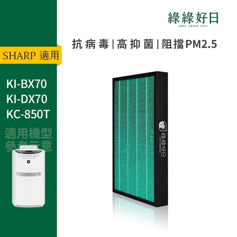 適用 SHARP夏普 KI-BX70 KI-DX70 KC-850T HEPA抗菌濾芯 蜂顆活性碳 複合式濾網 綠綠好日