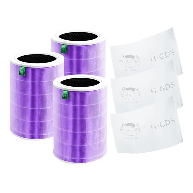 含RFID|三入組 小米 4 Pro 空氣淨化器 紫抗菌除臭加強版濾網 顆粒活性碳 抗菌抗病毒HEPA濾網 綠綠好日