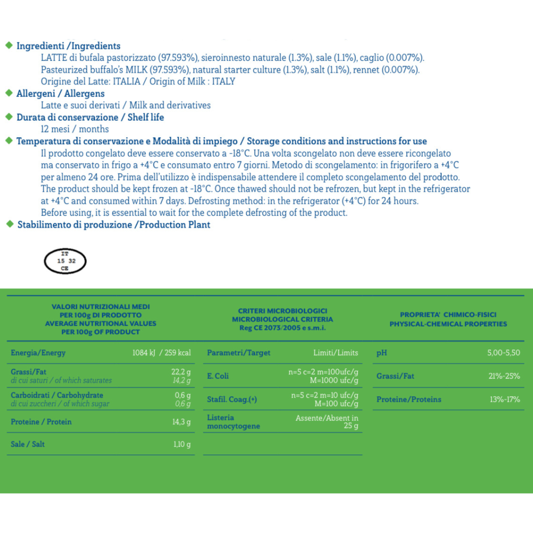 [WF01] [-18°C] 意大利急凍水牛芝士波 Frozen Mozzarella Bufala 125g X 2 [一包 2 粒] (BBD 22/6)