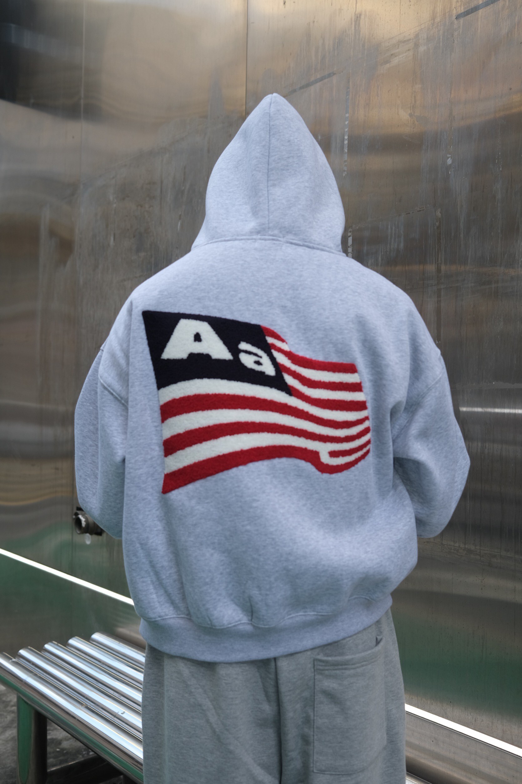 美國國旗刷毛寬短聯帽外套