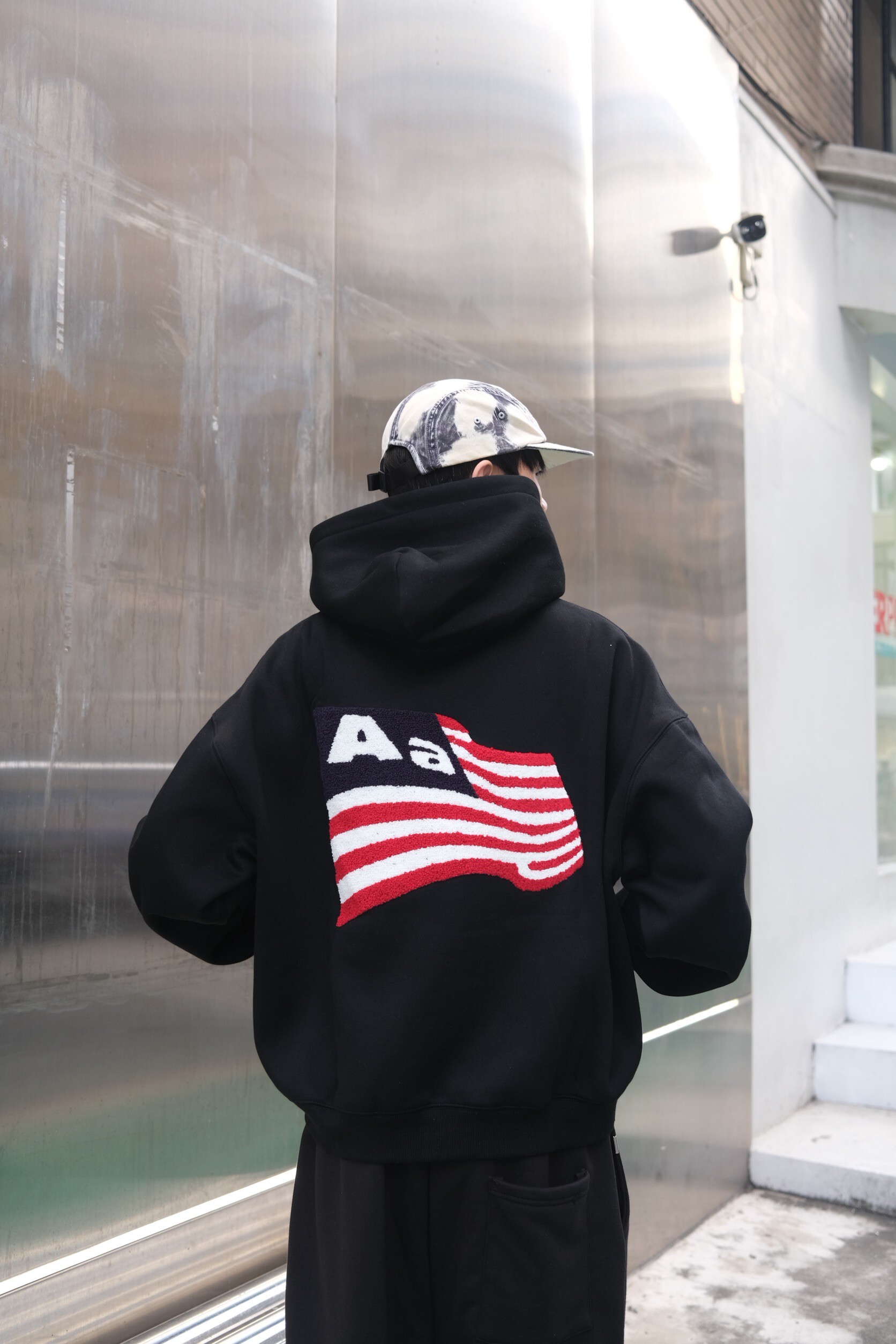 美國國旗刷毛寬短聯帽外套