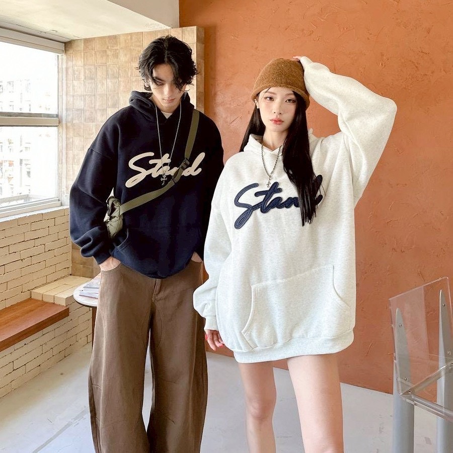 stand 立體 貼布 刺繡 連帽 長袖 帽T