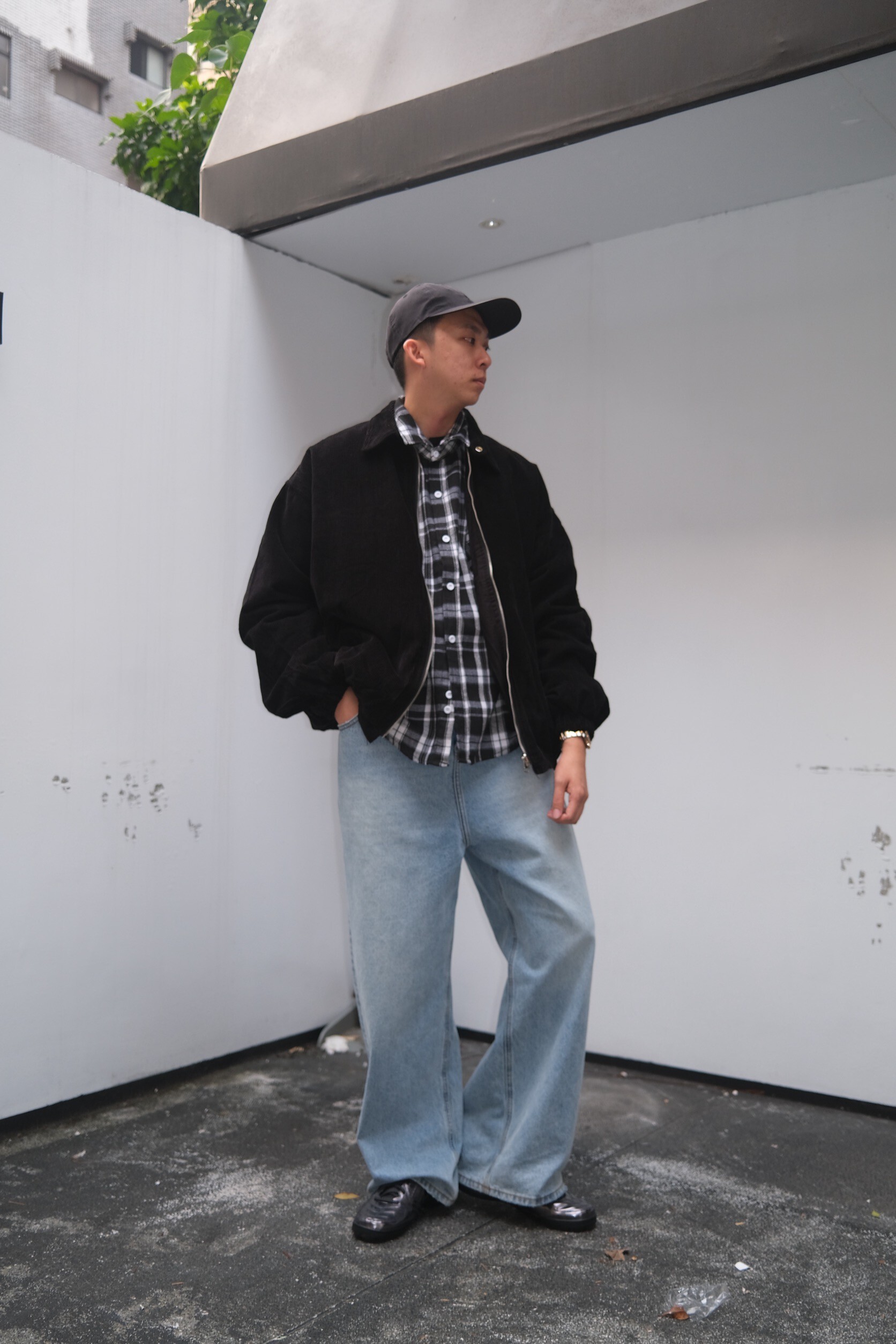 格紋連帽長襯衫