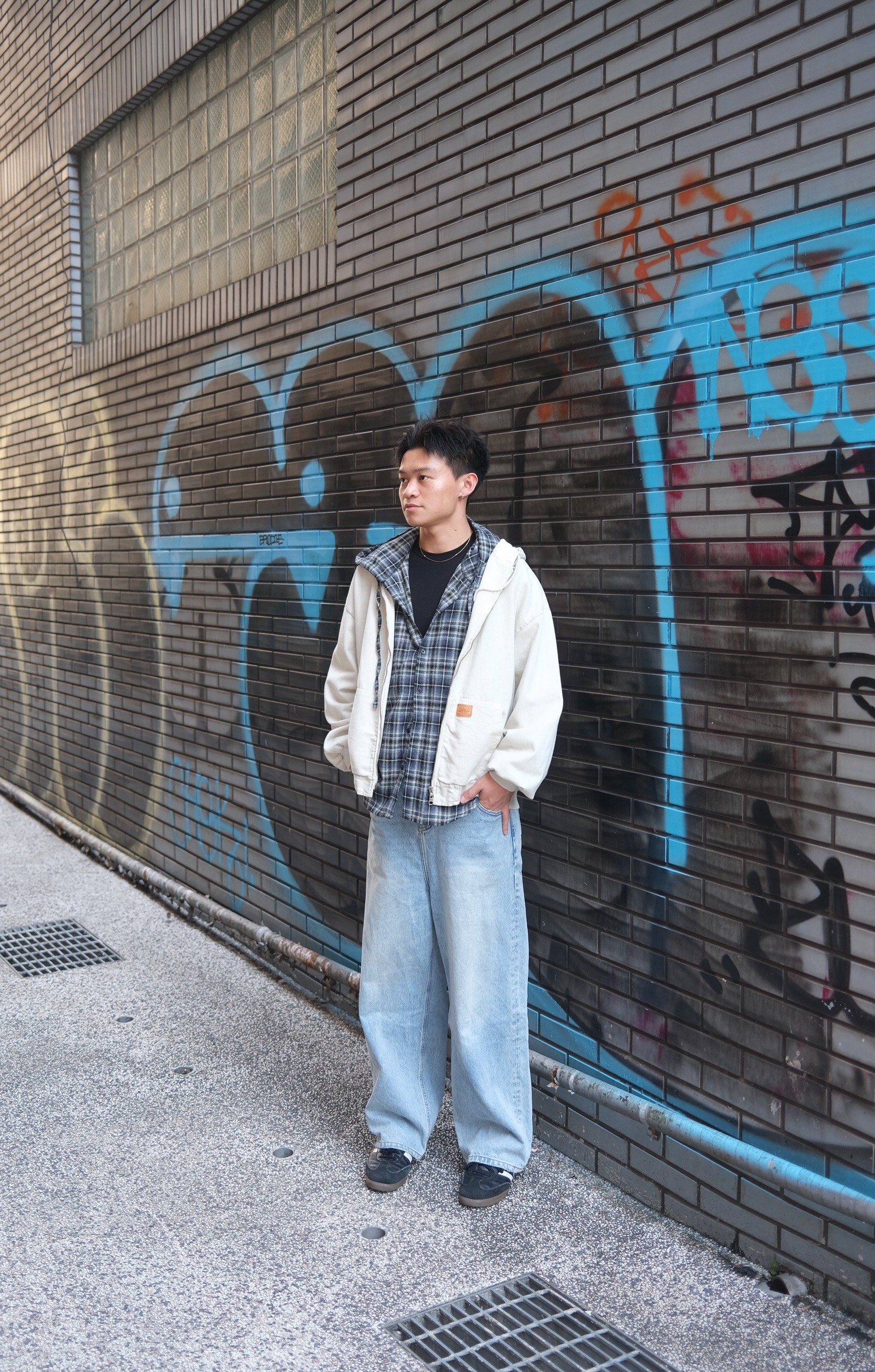 格紋連帽長襯衫