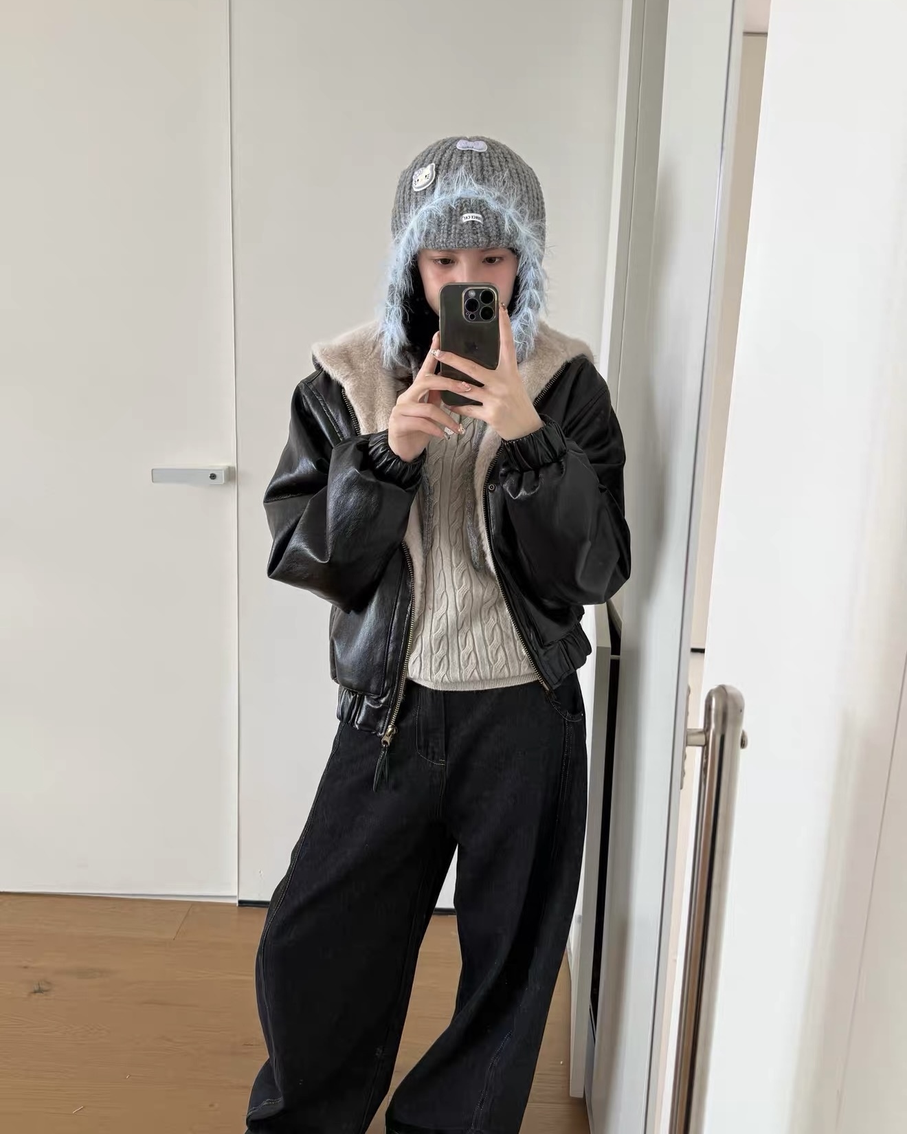 羊羔毛 連帽 皮革 外套 男女 皮外套