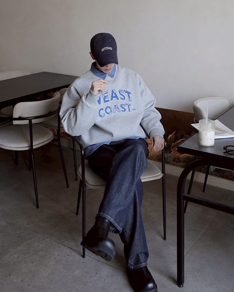 WEST COAST 刺繡 寬鬆 長袖 大學T