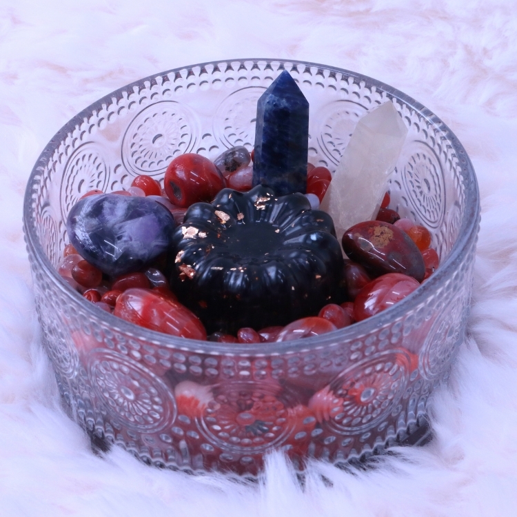 紅曜啟程 Scarlet Ambition 事業消磁水晶碗 南紅瑪瑙 黃水晶 青金石 茶晶 紫水晶