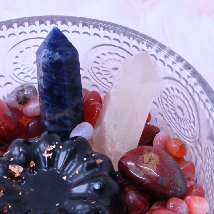 紅曜啟程 Scarlet Ambition 事業消磁水晶碗 南紅瑪瑙 黃水晶 青金石 茶晶 紫水晶