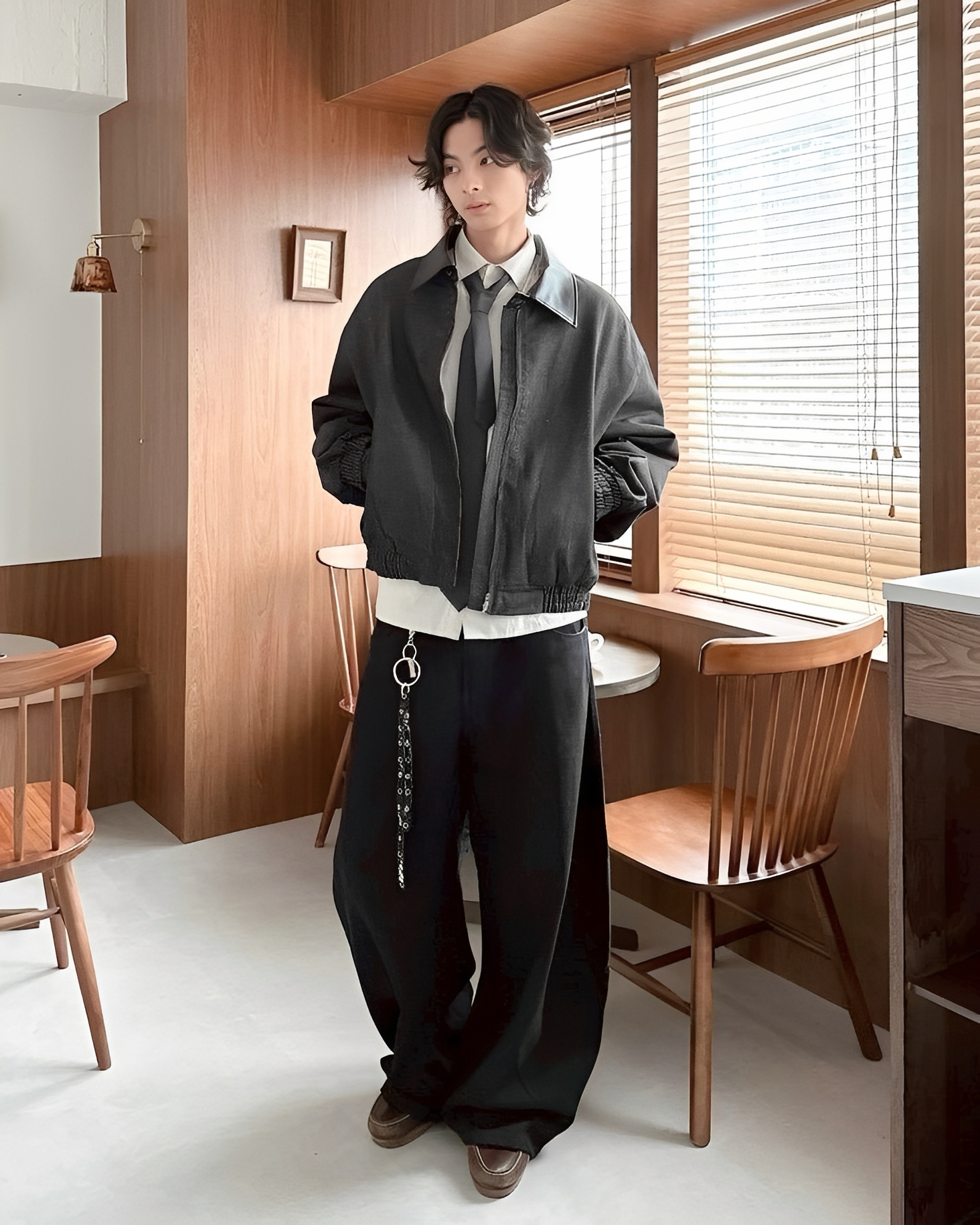 秋冬 質感 皮革 拼接 男女 鋪棉 外套