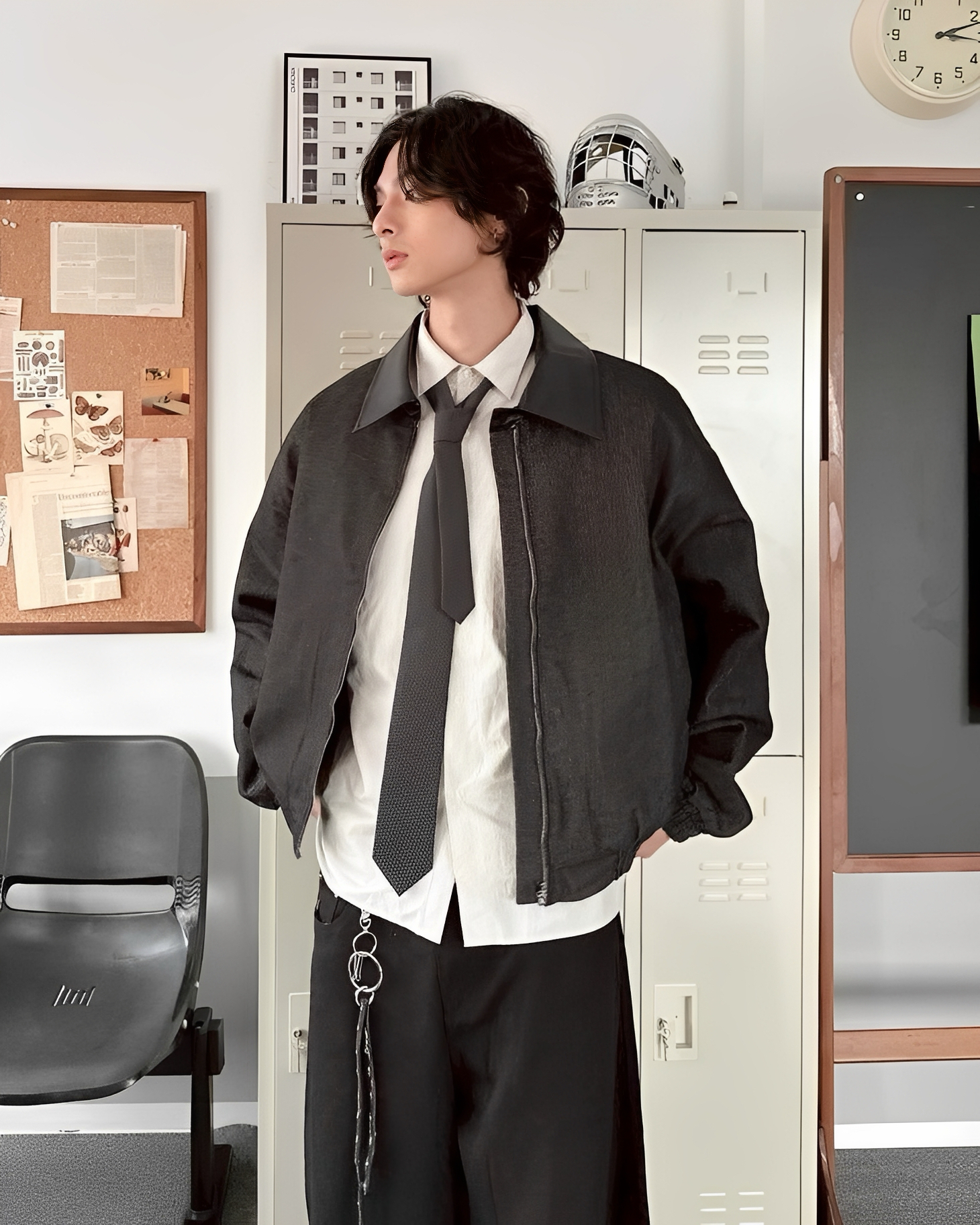 秋冬 質感 皮革 拼接 男女 鋪棉 外套