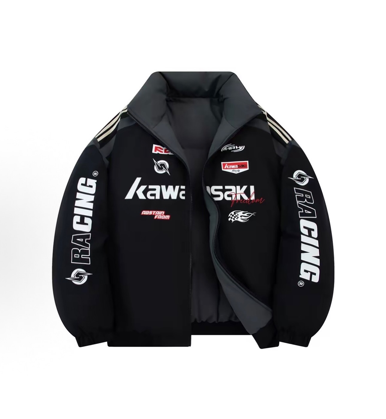 Kawasaki川崎美式復古賽車風刺繡外套 雙面棉服
