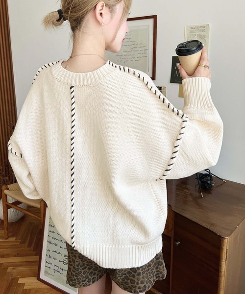 日本🇯🇵連線 Moment+ 撞色縫線針織套頭衫 撞色 縫線 針織 針織衫 套頭衫 長袖 4色(任買兩件7-11免運)/預購