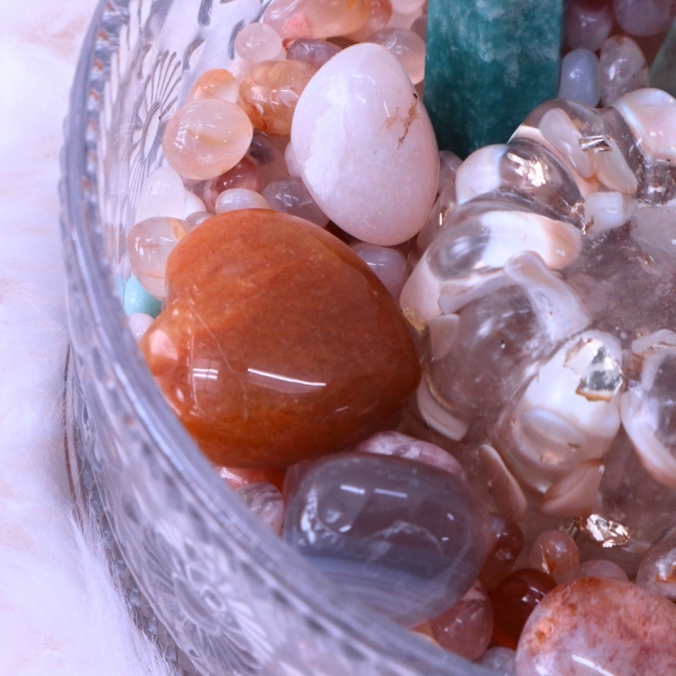 櫻語心境 Blossom Serenity 自我療癒 消磁水晶碗 櫻花瑪瑙 綠螢石 天河石 貝殼白水晶 黃玉