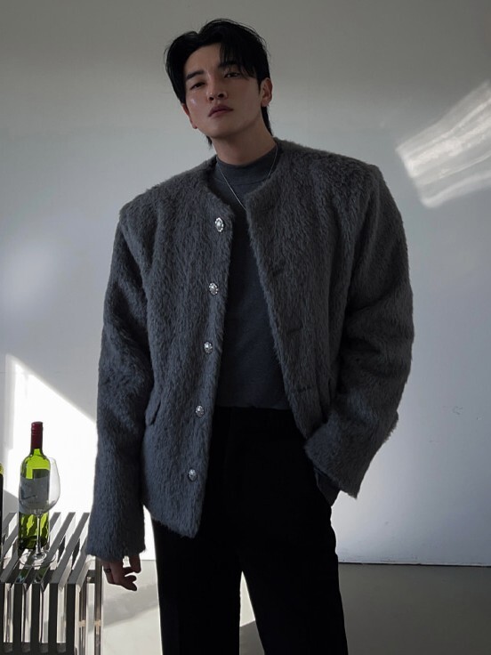 皮草粗花呢夾克