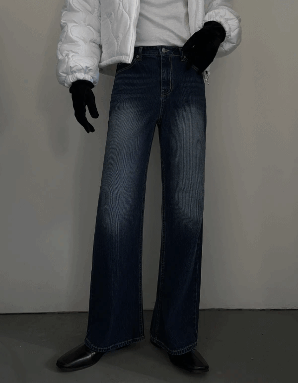 貓洗藍色燈芯絨喇叭牛仔褲