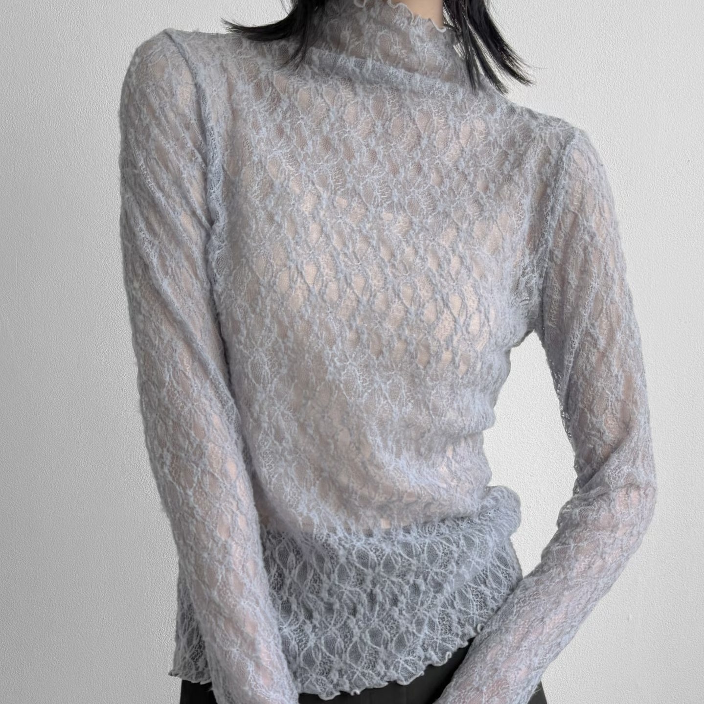 木耳邊lace透視top