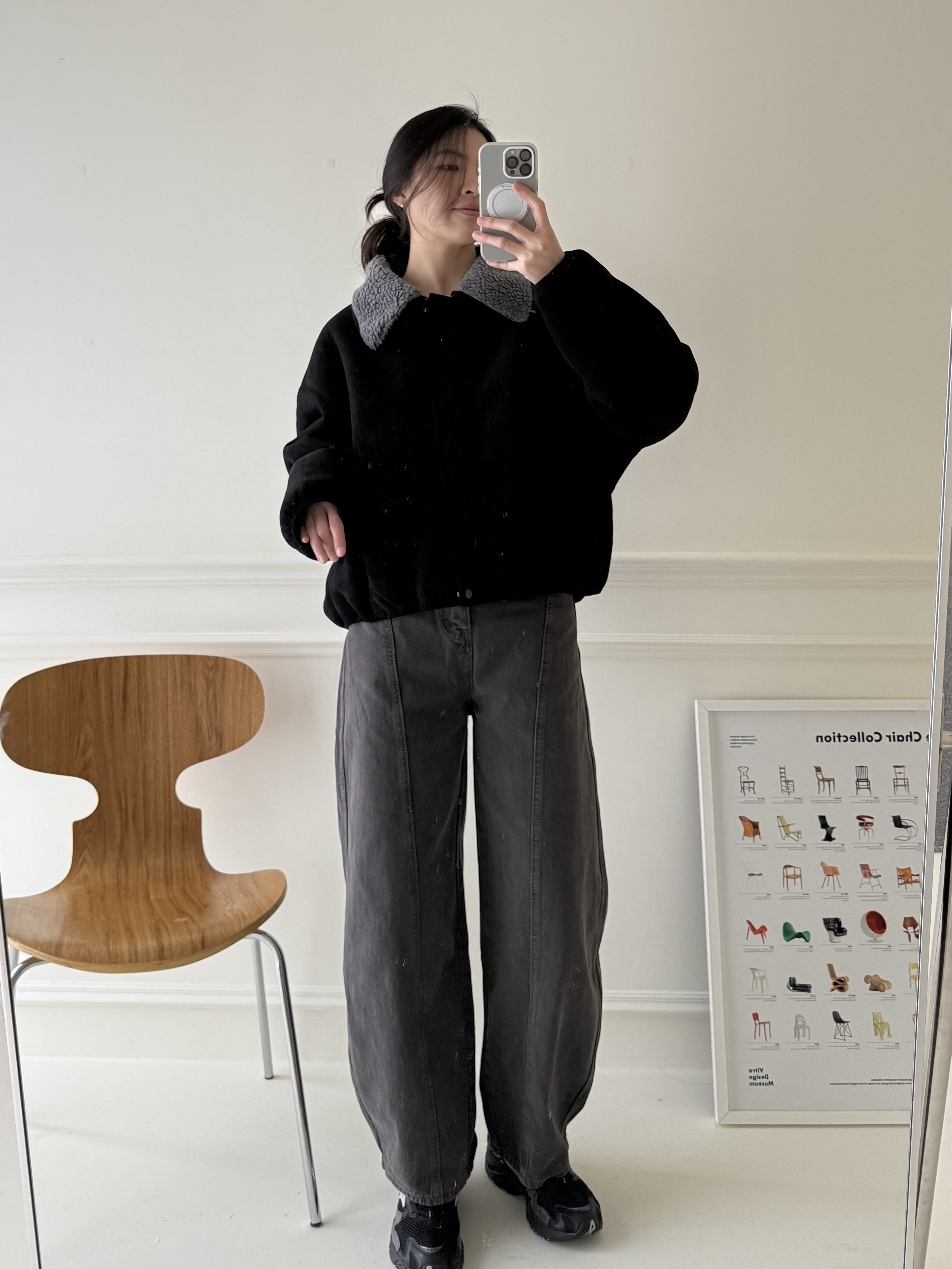 中線設計牛仔繭型褲(現貨M)