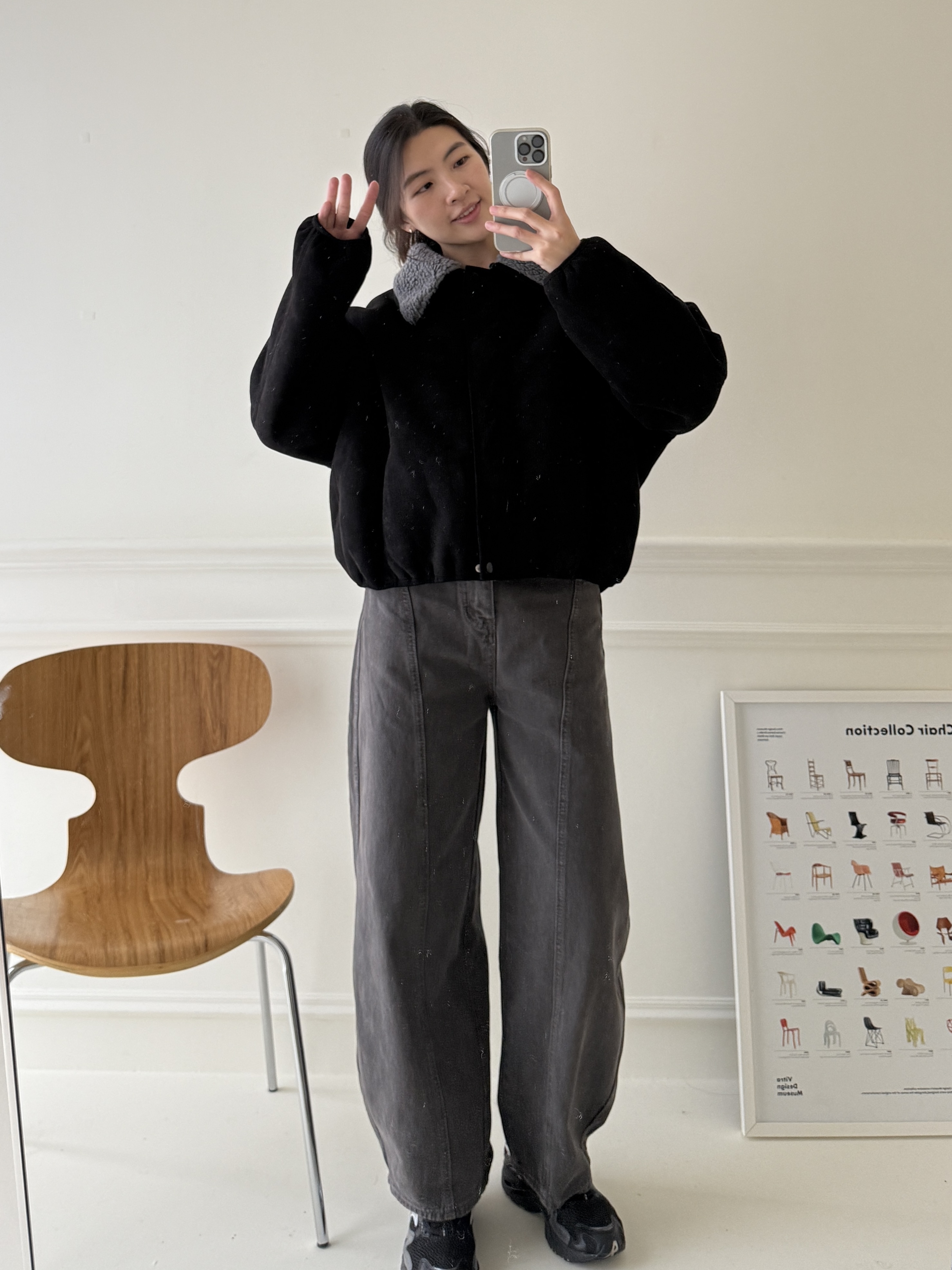 中線設計牛仔繭型褲(現貨M)