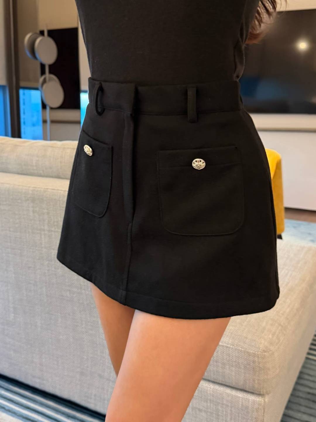 銀釦鬆緊腰褲裙