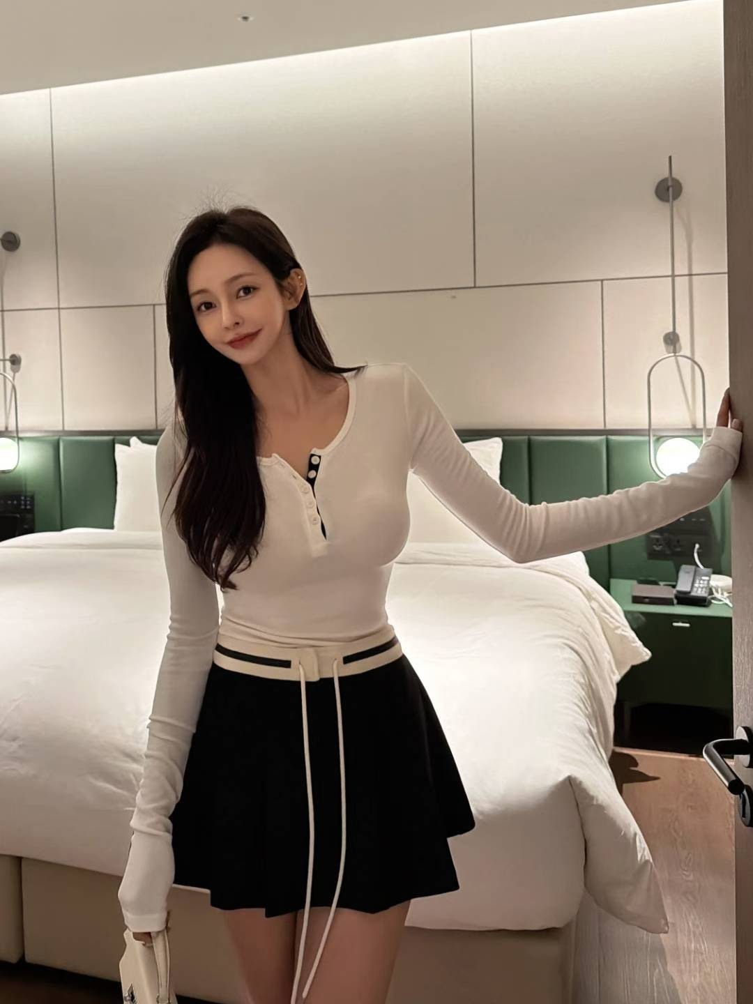 白綁繩A字短褲裙