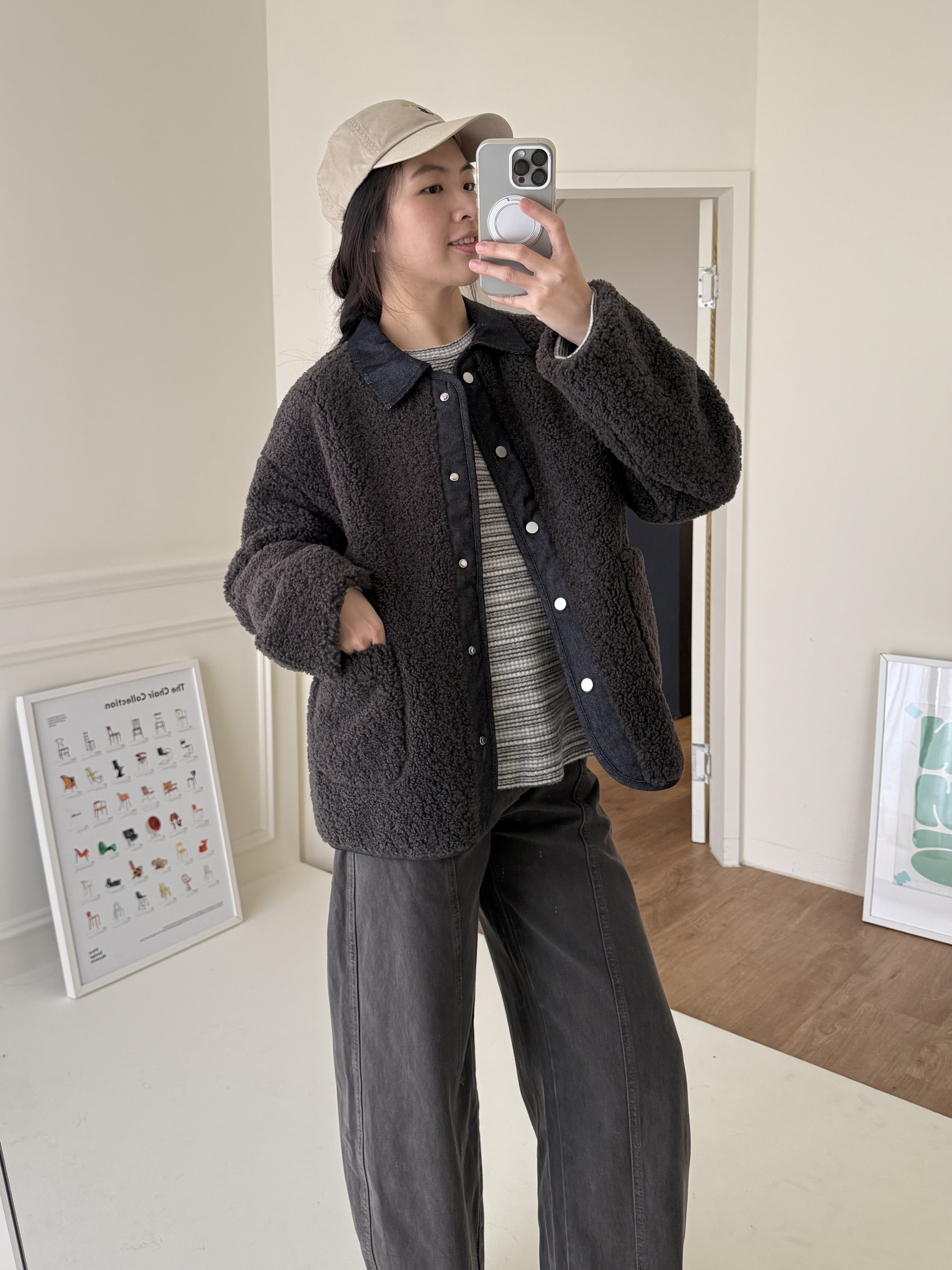 QQ毛牛仔拼接外套