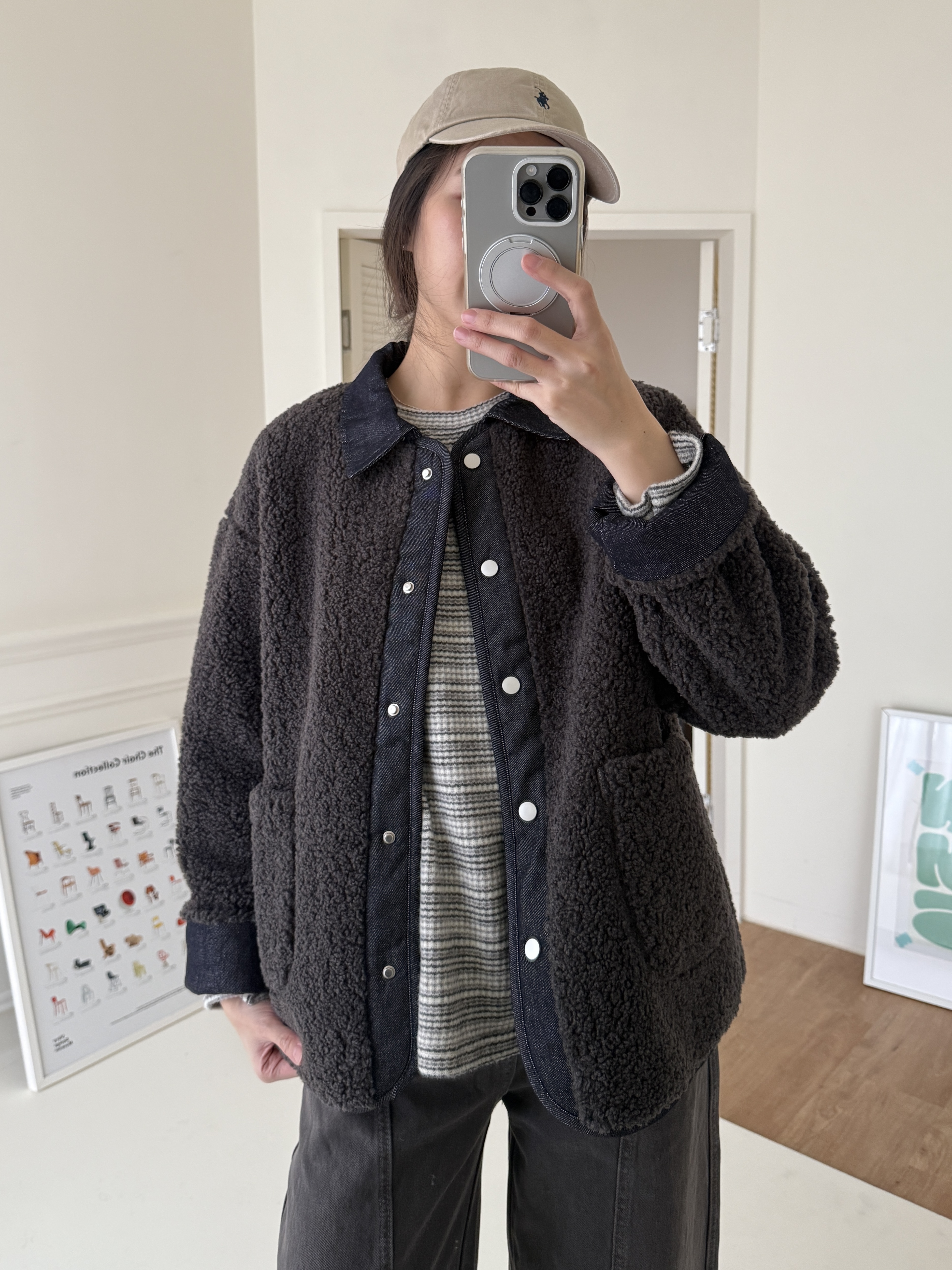 QQ毛牛仔拼接外套