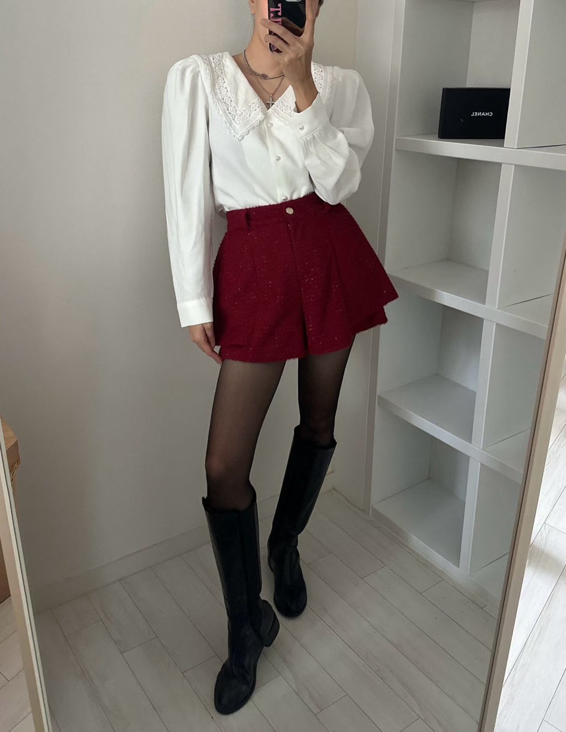 亮蔥單釦短褲裙